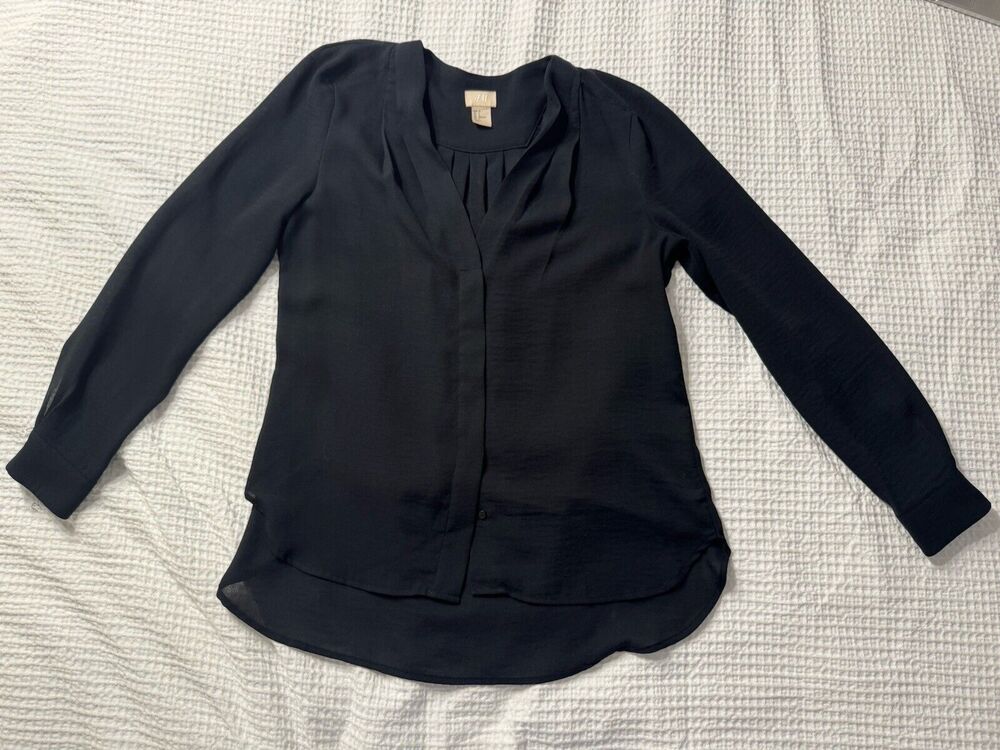 H&M Black Sheer Blouse Women's Size 2 Old Money Work Career Clean Girl
